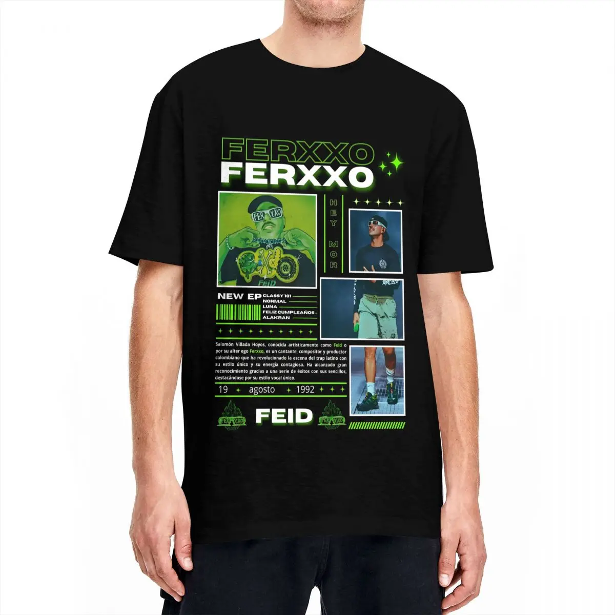 남녀공용 패션 Feid Ferxxo 음악 앨범 티 티셔츠, 순수 가수 투어 코튼 티셔츠 의류