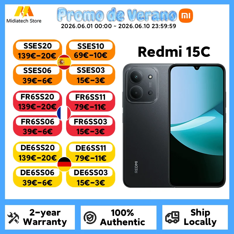 Version mondiale Smartphone Xiaomi Redmi 15C Batterie grande capacité 6000 mAh (typique) Charge 33 W Double caméra AI 50 Mpx Écran 6,9 pouces 120 Hz