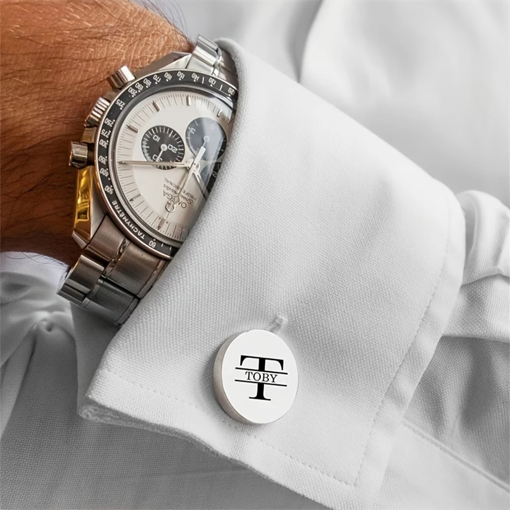 Personalized Stainless Steel Initial Name Cufflink Men Custom Best Shirt Button Black Printing Cuff Links For Wedding Party Gift view 2