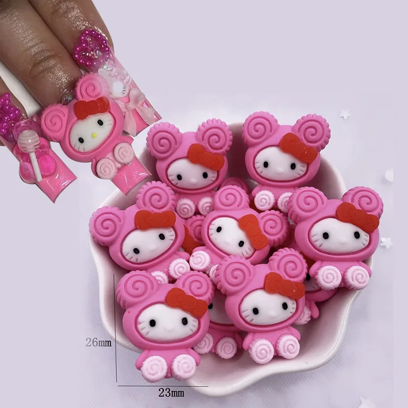 10Pcs Pink Cute Cartoon Nail Charms Kawaii Flatback Resin Nail Rhinestone Gems for Manicure DIY Crafts