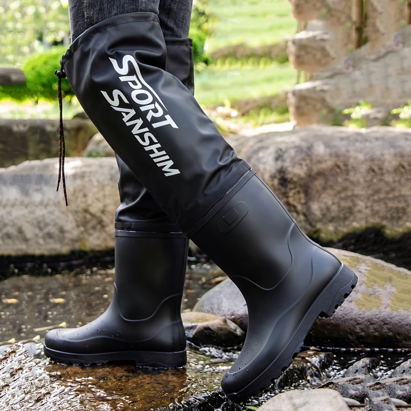 Herren-Regenstiefel mit hohem Schaft, rutschfeste Outdoor-Angelgummistiefel, Herren-Overknee-Gummistiefel, wasserdichte lange Stiefel