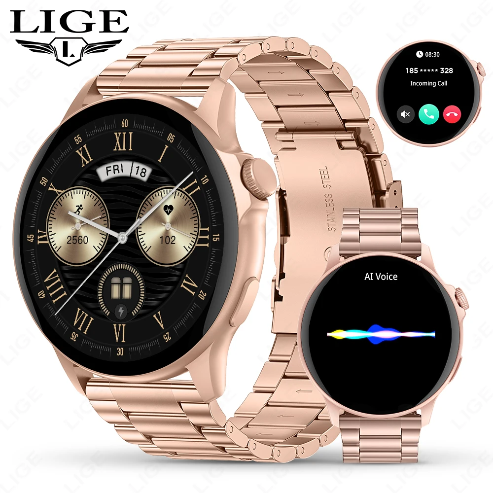 LIGE Smartwatch For Men Women Full Touch Screen Gifts Bluetooth Call Sports Fitness Tracker Health Monitor Ladies Digital Watch