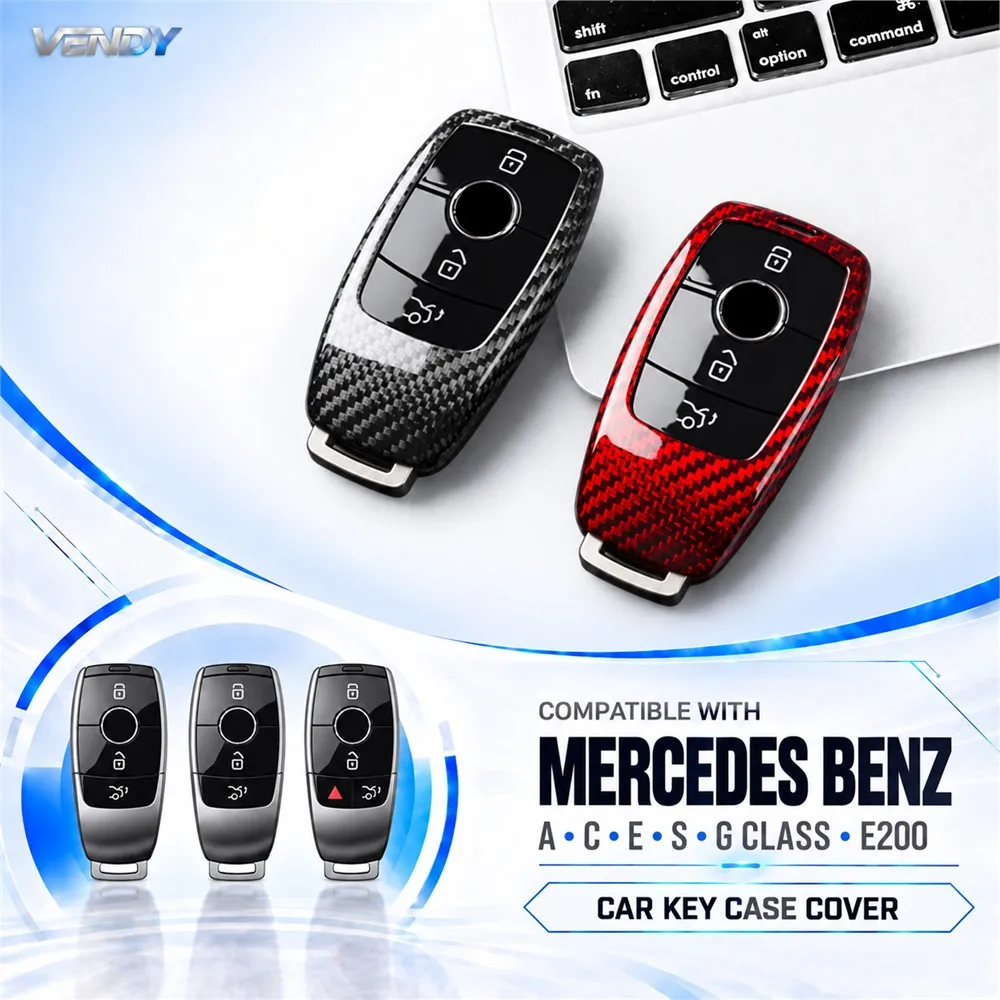 Real Carbon Fiber Car Key Case Cover Protector Shell For Mercedes Benz A C E S G Class E200 Key Fob Interior Accessories