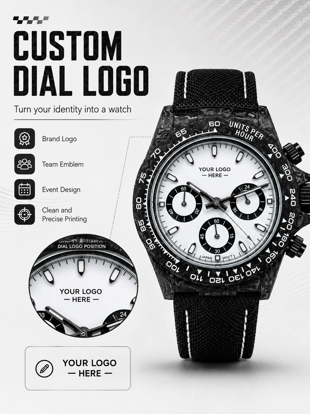 Benutzerdefiniertes Logo Carbonfaser-Chronographenuhr 39mm VK63 Meca Quarz Saphirglas Private Label Rennuhr – Detail 3