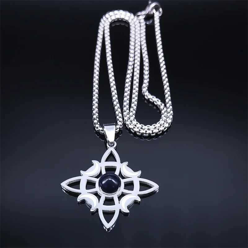 Wicca Witch Knot Moon Necklace for Women Men Silver Color Stainless Steel Witchcraft Protection Amulet Jewelry nudo de bruja