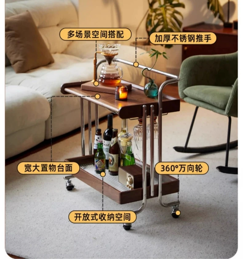 Medieval solid wood coffee table removable sofa side trolley bedside storage