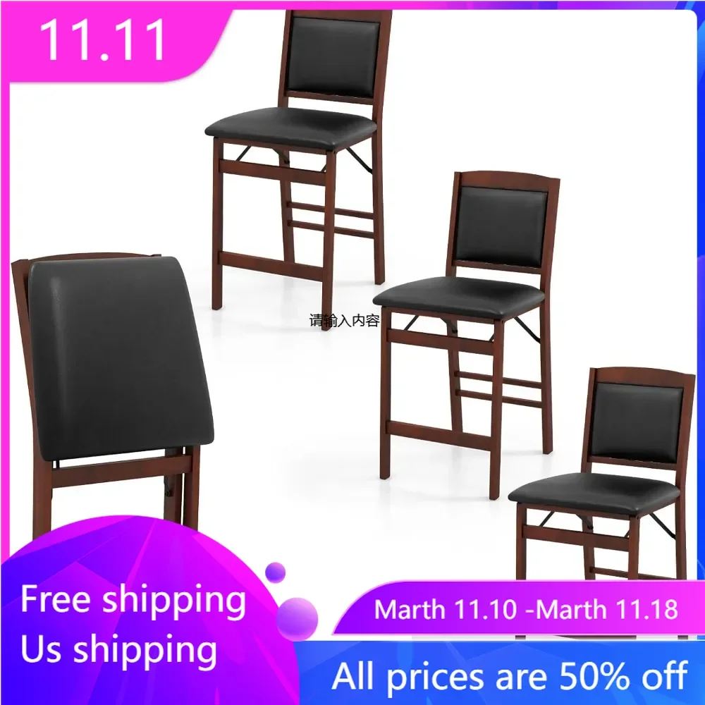 

A set of chairs with 4 counter heights, 24.5-inch foldable with rubber wooden legs, cushioned seats and backrests