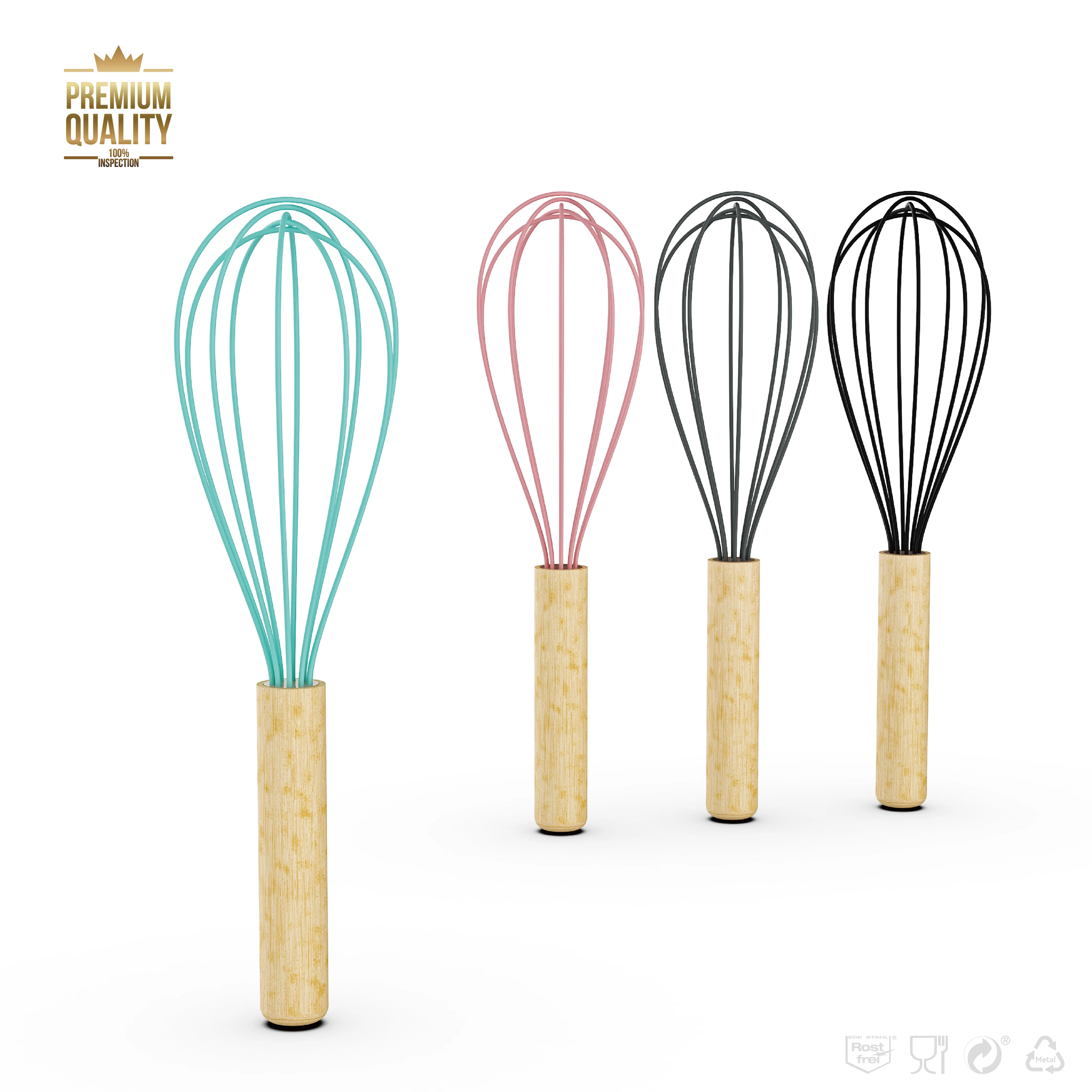 VIMACO batidor de huevos Manual con mango de madera de 9,5 pulgadas batidor de silicona herramienta de cocina para crema mantequilla huevo mezclador agitador licuadora