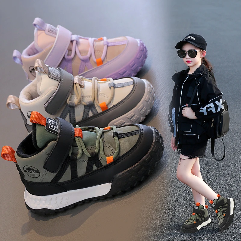 

Childrens Sneakers 2025 Autumn Winter Boys Sport Shoes Girls Plush Warm Cotton Casual Shoes Studnet High Top Outdoor Ankle Boots