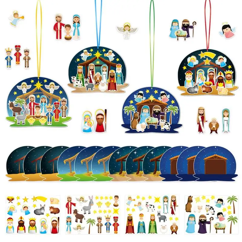 

Christmas Nativity Sticker Scene 36pcs Cartoon Nativity Scene Stickers Set Children Holiday Party Decoration Stickers Religious