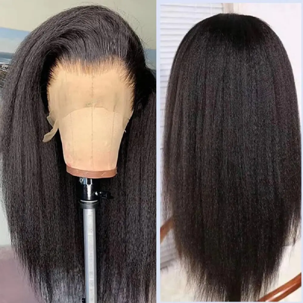 32 Inch Kinky Straight Brazilian Human Hair Wig T13x6 T13x5 T4x4 Lace Front PrePlucked 250% Density for Women
