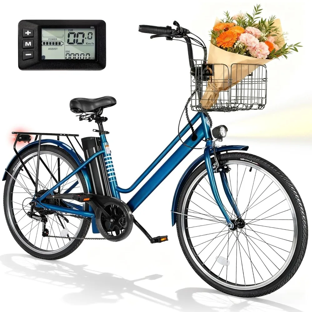 

26' 1000W Peak Electric City Cruiser Ebike 20MPH 70Miles Step Thru 48V Removable Battery Customized Bicycle for Urban Commuting