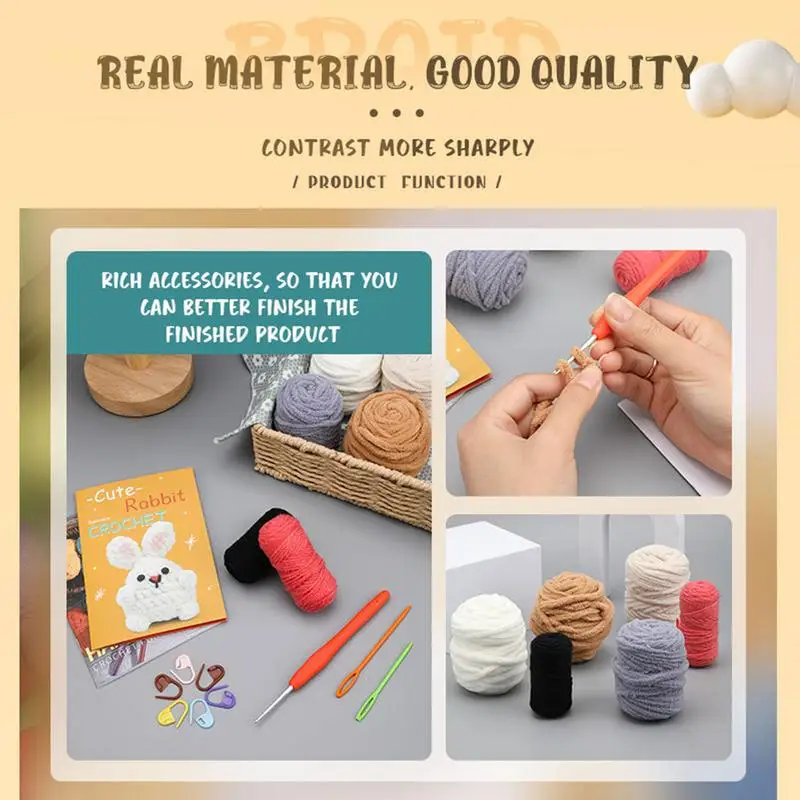 Kit per uncinetto per principianti Kit per uncinetto per bambini carino Kit per uncinetto per coniglietto pratico Set per uncinetto per principianti Kit per maglieria per principianti per bambini