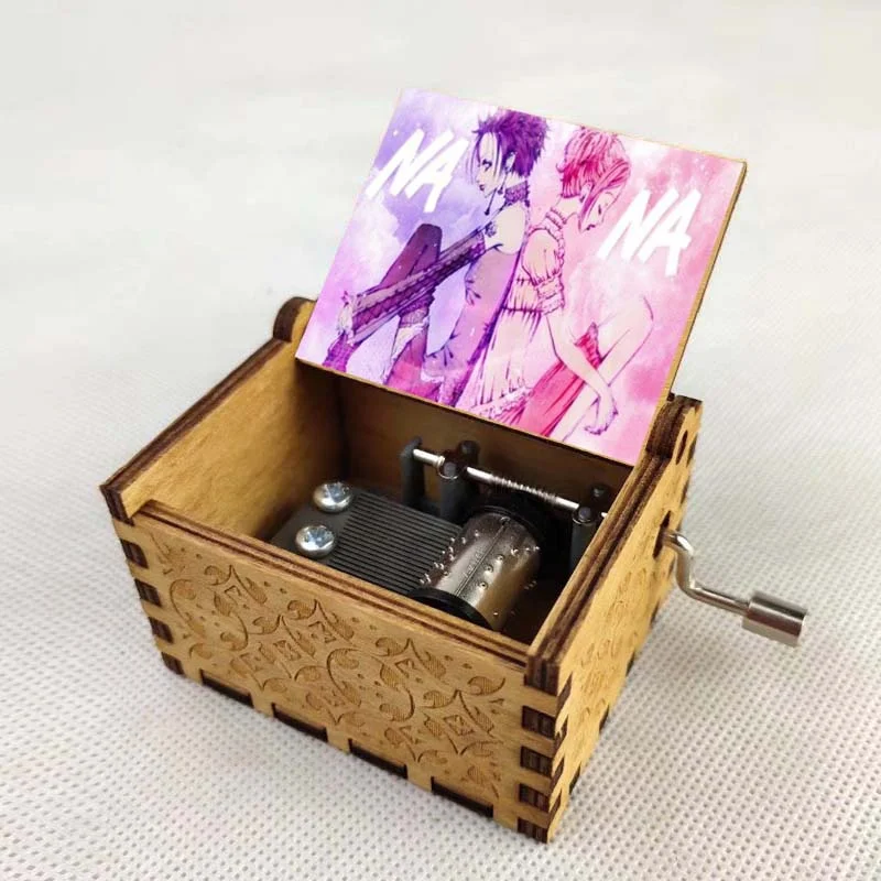 

anime NANA Cartoon Music Box Carved Wood Hand Crank Music Box Home decorations Merry Christmas Kids Birthday Gift