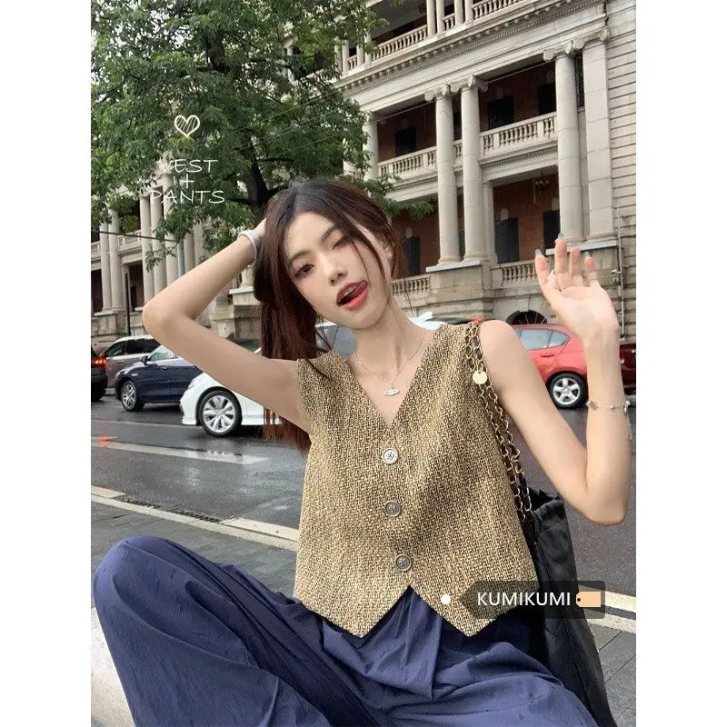 

Жилеты Жилеты Тонкий женский жилет со стразами Весна из овечьей шерсти Нежный элегантный минималистичный классический уютный жилет Утренняя универсальная