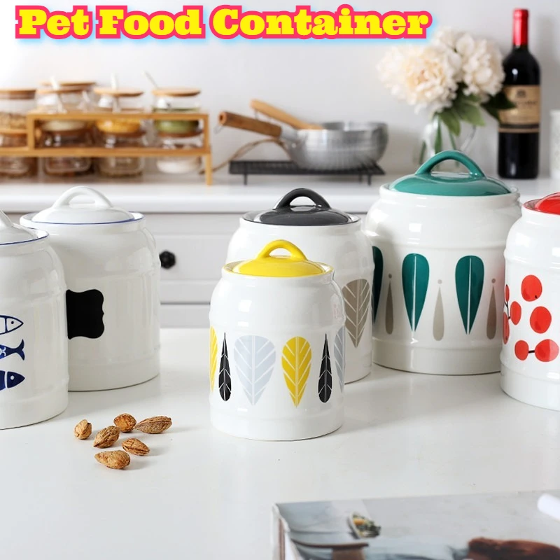 

Ceramic Airtight Pet Food Storage Container Cat Dog Dry Kibble Treats Dispenser Kitchen Pantry Organizer Sealed Freshness Keep