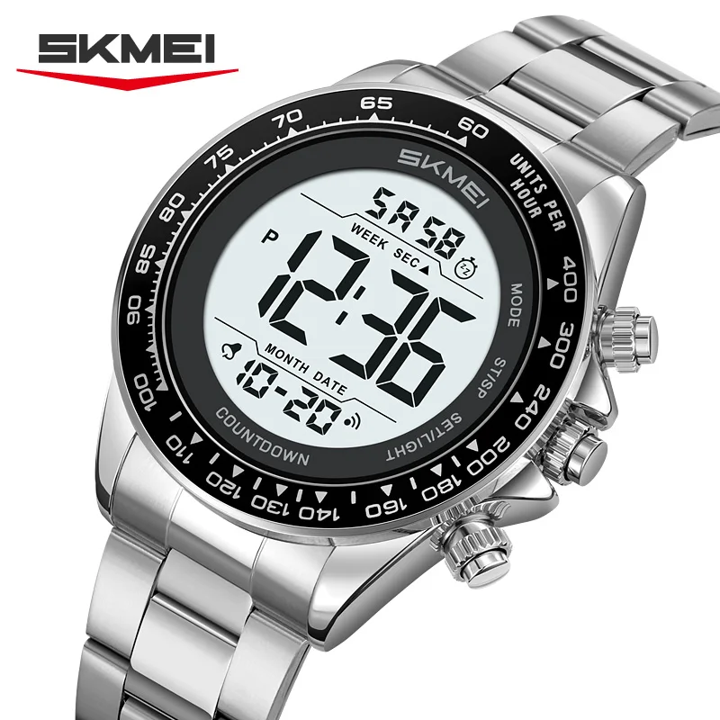 Мужские цифровые часы SKMEI 2659: многофункциональные, с секундомером, календарем, будильником, стальным ремешком. Модные наручные часы для мужчин, отличный подарок.