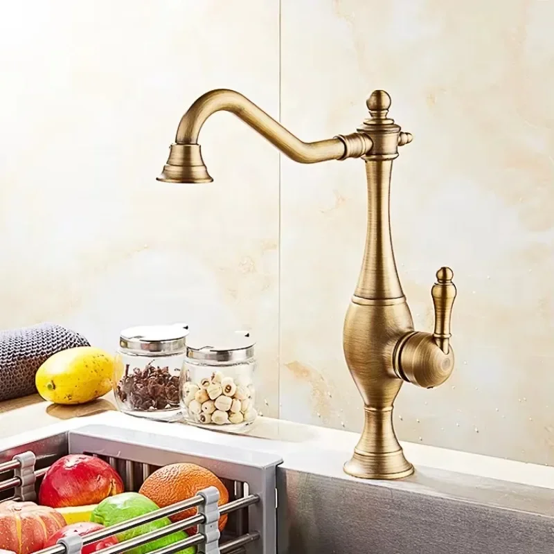 european 360 degree full brass antique kitchen faucet