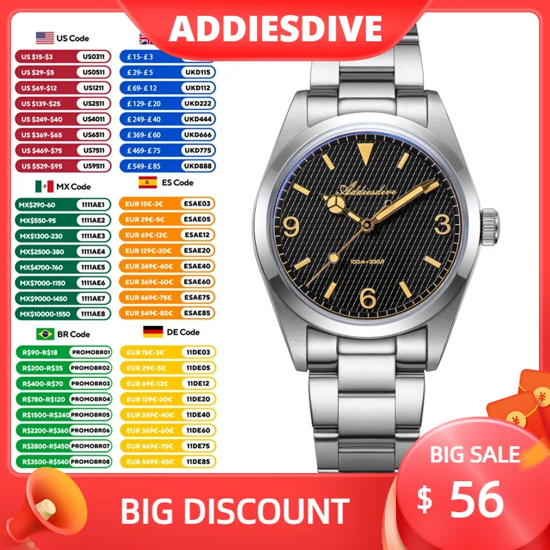 

ADDIESDIVE Vintage Men Quartz Watches AR Coated Luminous Waterproof 36mm Luxury Watch for Man AD2096 reloj hombre NEW Male Clock
