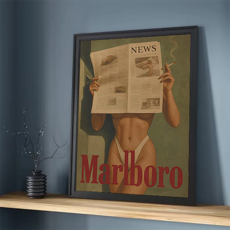 

Vintage Cigarette Western Poster Print Retro MarlboroS Model Bikini Printing Wall Art Picture for Living Room Home Decor Posters