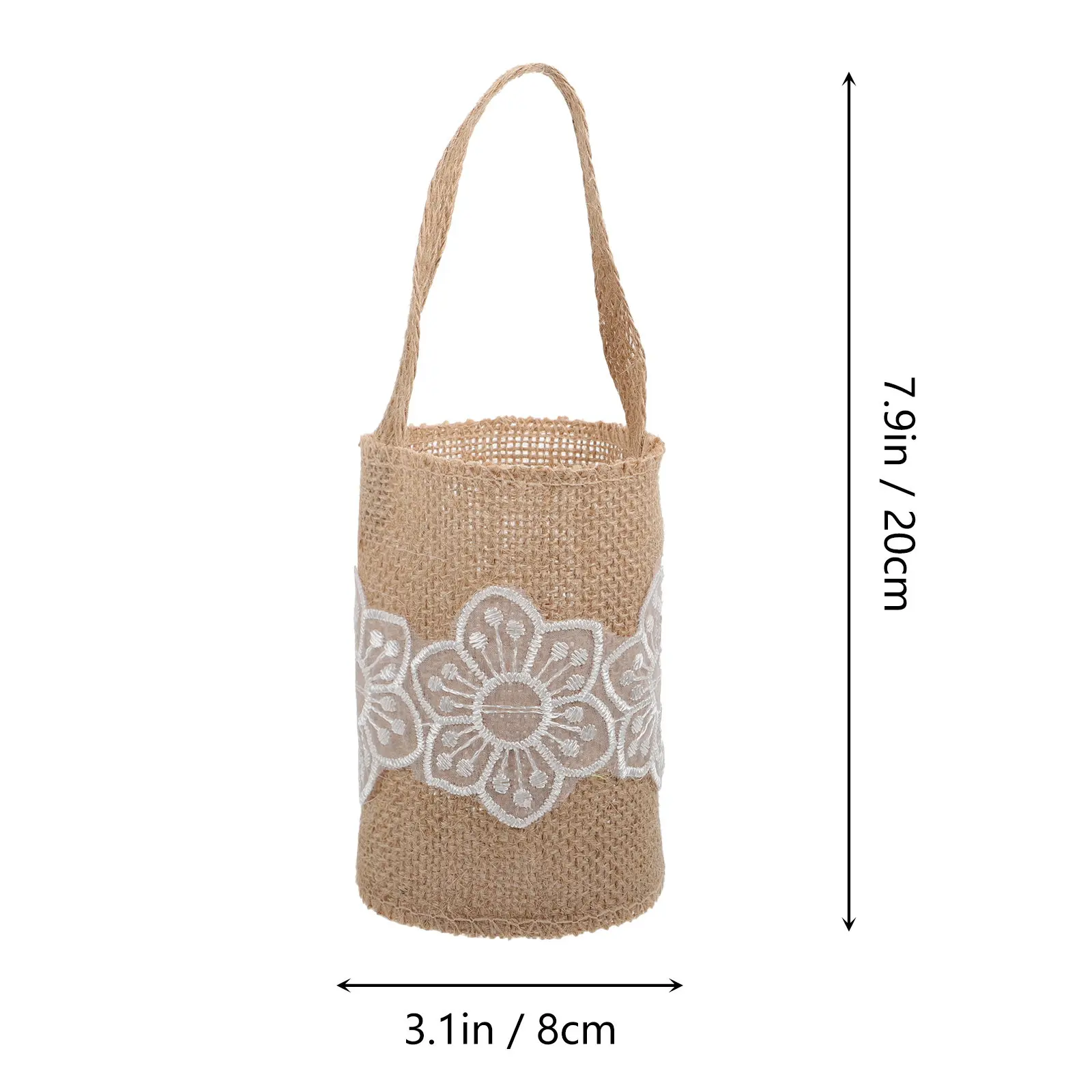 2Pcs Flower Basket Wedding Floral Satin Bow Decorated Basket with Handle for Flower Rustic Linen Burlap Ivory Ceremony