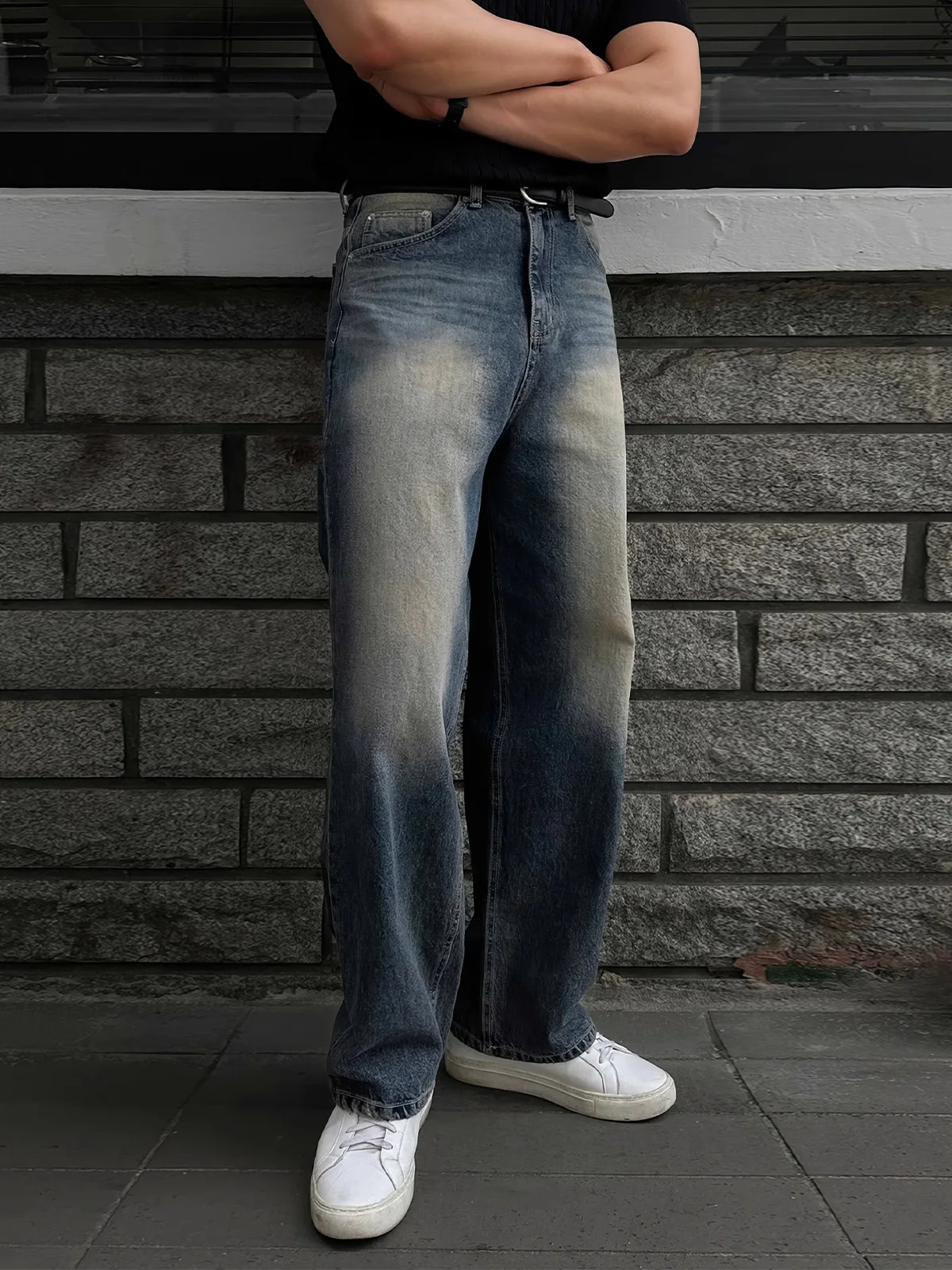 

Retro Waed Men's Jeans Straight Leg Wide Leg Casual Pants American High Street Sle Versatile Long Trousers for Youth