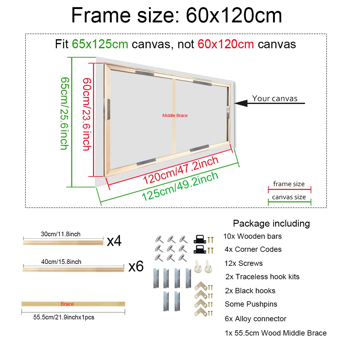 40X60 50X70 60X90 60X120 Diy Houten Frame Kit Voor Canvas Olieverf Frame Staven Hout Frame Voor Diamond Painting Muurkunst Frame