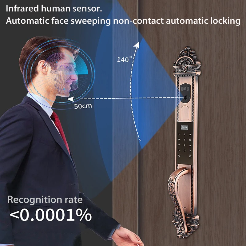 3D Face Recognition Luxury Villa Door Cell Phone Remote Control Video Dialogue 6068 Lock Cylinder Main Camera Smart Door Lock