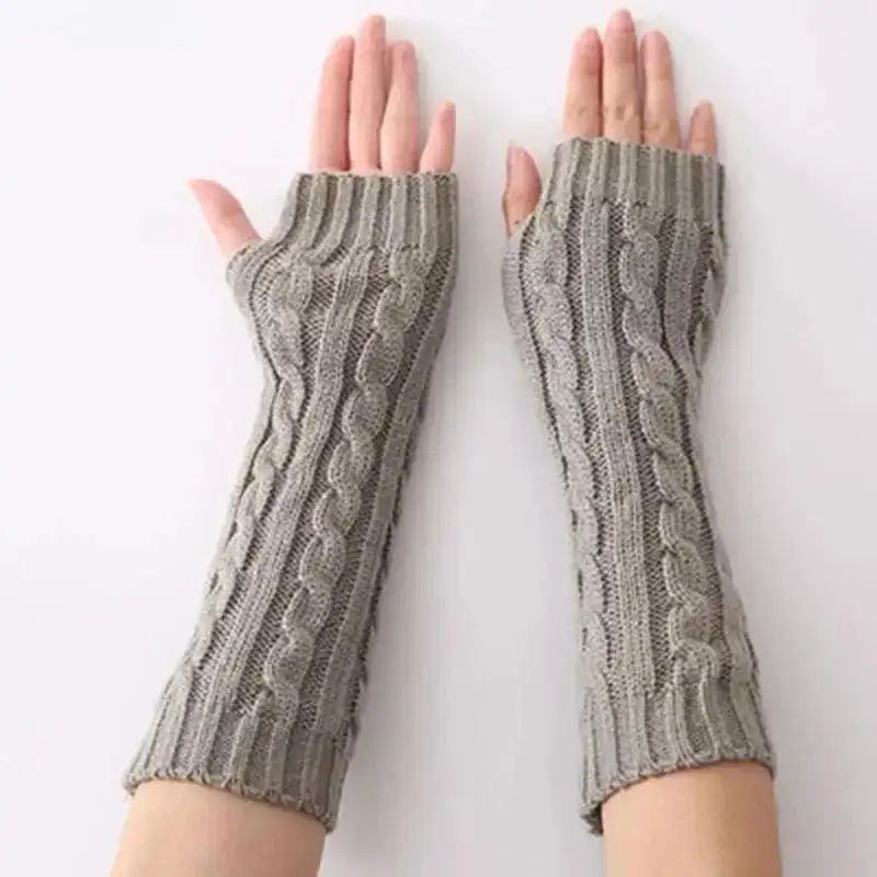 Concise Design New Cable Knit Wool Long Half Finger Gloves Arm Warmers For Men Women Versatile Autumn Winter Fashion Accessory