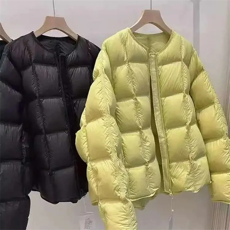 

New Winter Korean Thick Warm Down Cotton Jacket Women Parkas Casual Simple Solid Color Round Neck Outerwear Female Overcoat