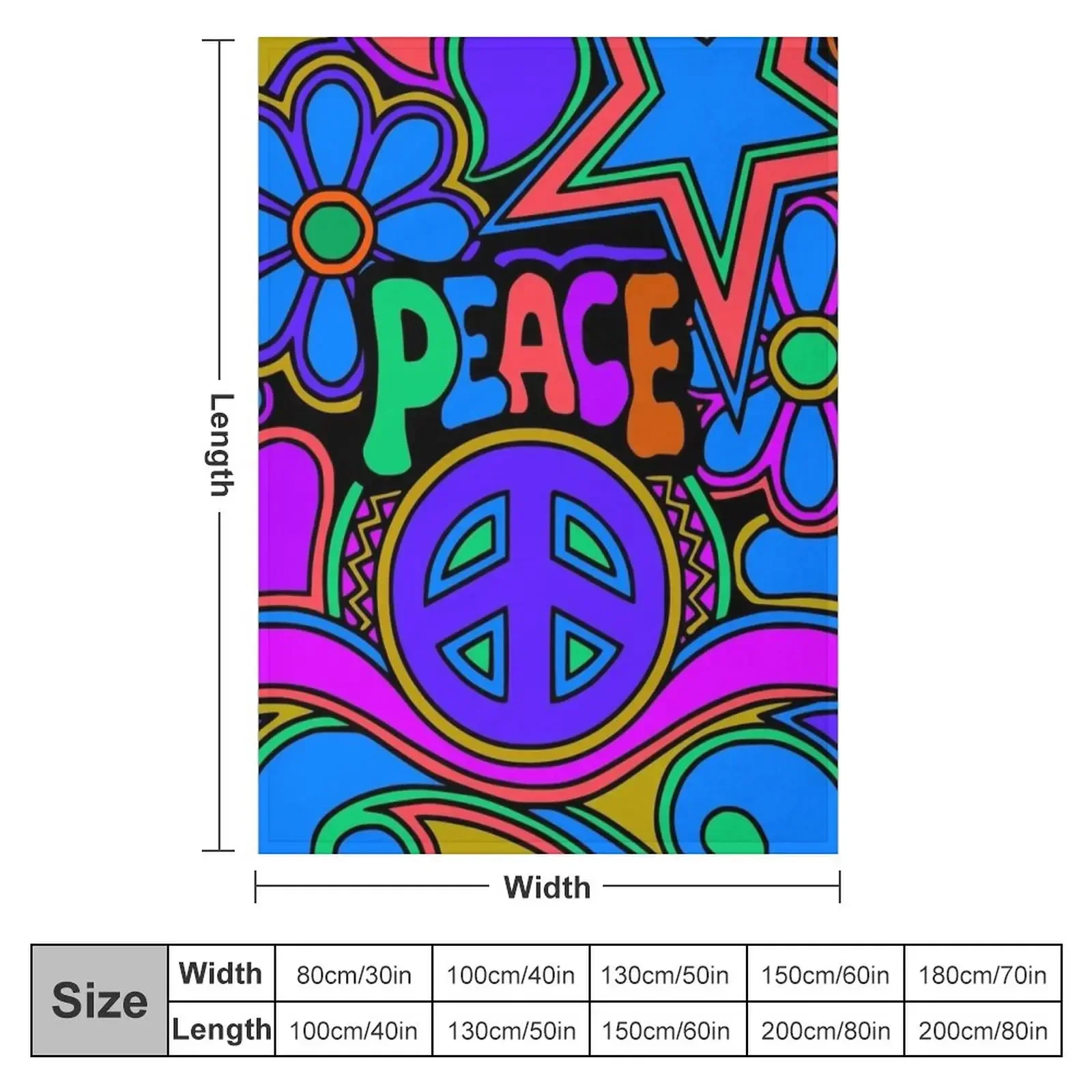 Peace and Love Flowers and Stars Hippie Design Throw Blanket warm winter Giant Sofa Winter beds Blankets