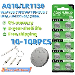 10PCS-100PCS 1.55V AG10 LR54 Button Batteries SR54 389 189 LR1130 SR1130 Round Cell Coin Alkaline Battery For Watch Toys Clock