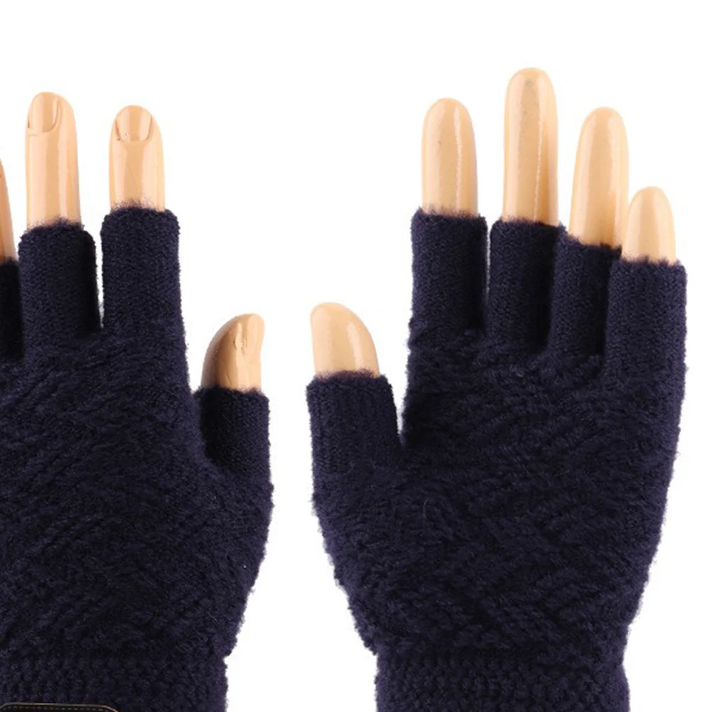 1 زوج الرجال محبوك شاشة تعمل باللمس الشتاء نصف اصبع قفازات يندبروف الدافئة في الهواء الطلق تجريب قفازات أمان البحرية الشتاء اكسسوارات #5