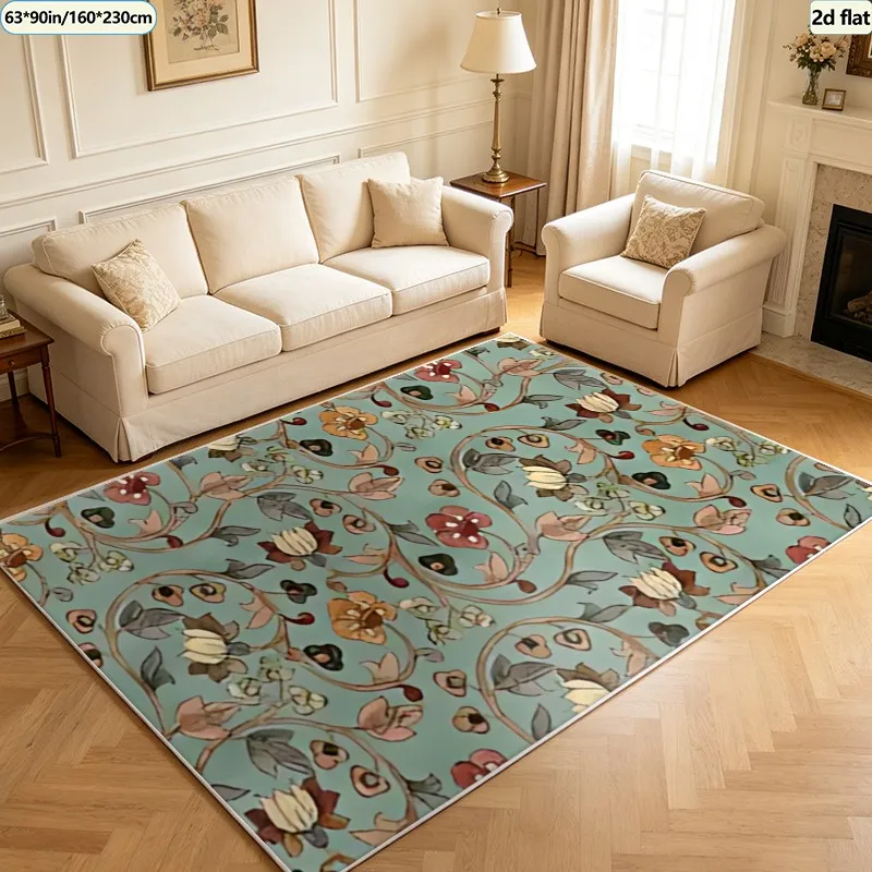 1 Piece of Vintage Floral Vine Pattern Carpet, Suitable for Living Room and Bedroom, Artistic Home Decor Floor Carpet