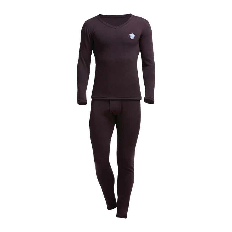 

4PCS Men's thickened fleece V-neck thermal low-neck fitted cotton long sleeve shirt and long johns warm underwear set
