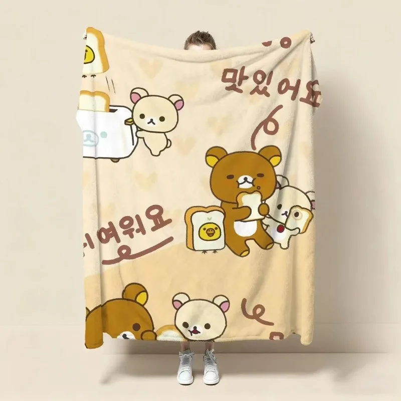 Rilakkuma Flanelldecke, kreatives, hochwertiges Anime-Cartoon-Design, digital bedruckt, verdickt, warm, weich, für Männer und Frauen, als Schlafdecke geeignet. – Detail 6