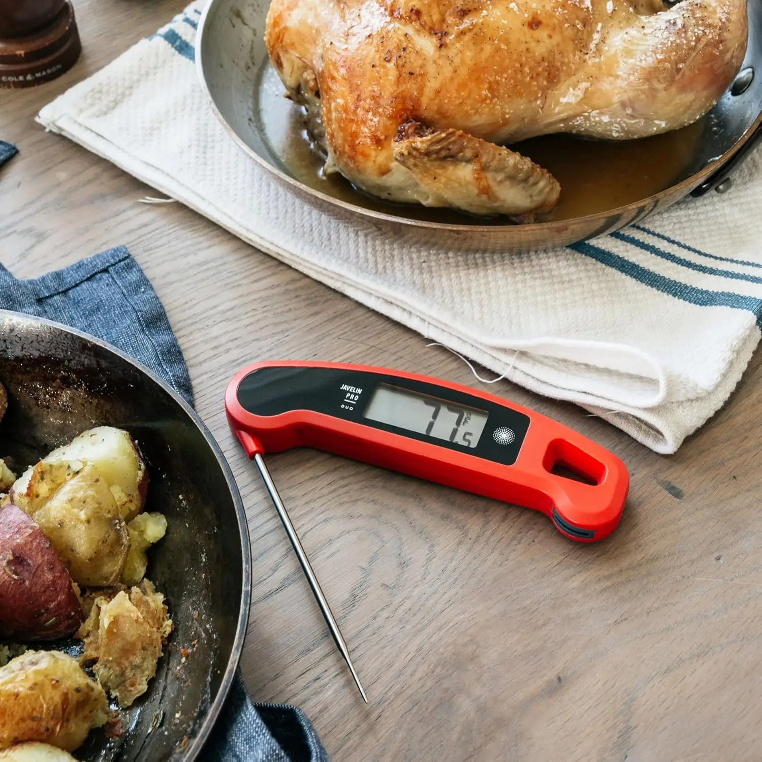 Termômetro de carne leitura instantânea digital profissional rápido para grelhar e cozinhar, rotação automática, display retroiluminado, resistente a respingos