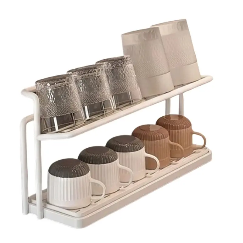 

B08B-Cup Holder, Storage Rack,Dining Table, Countertop, Glass Cup, Tea Cup,Coffee Cup, Double-Layer Drain Tray Holder