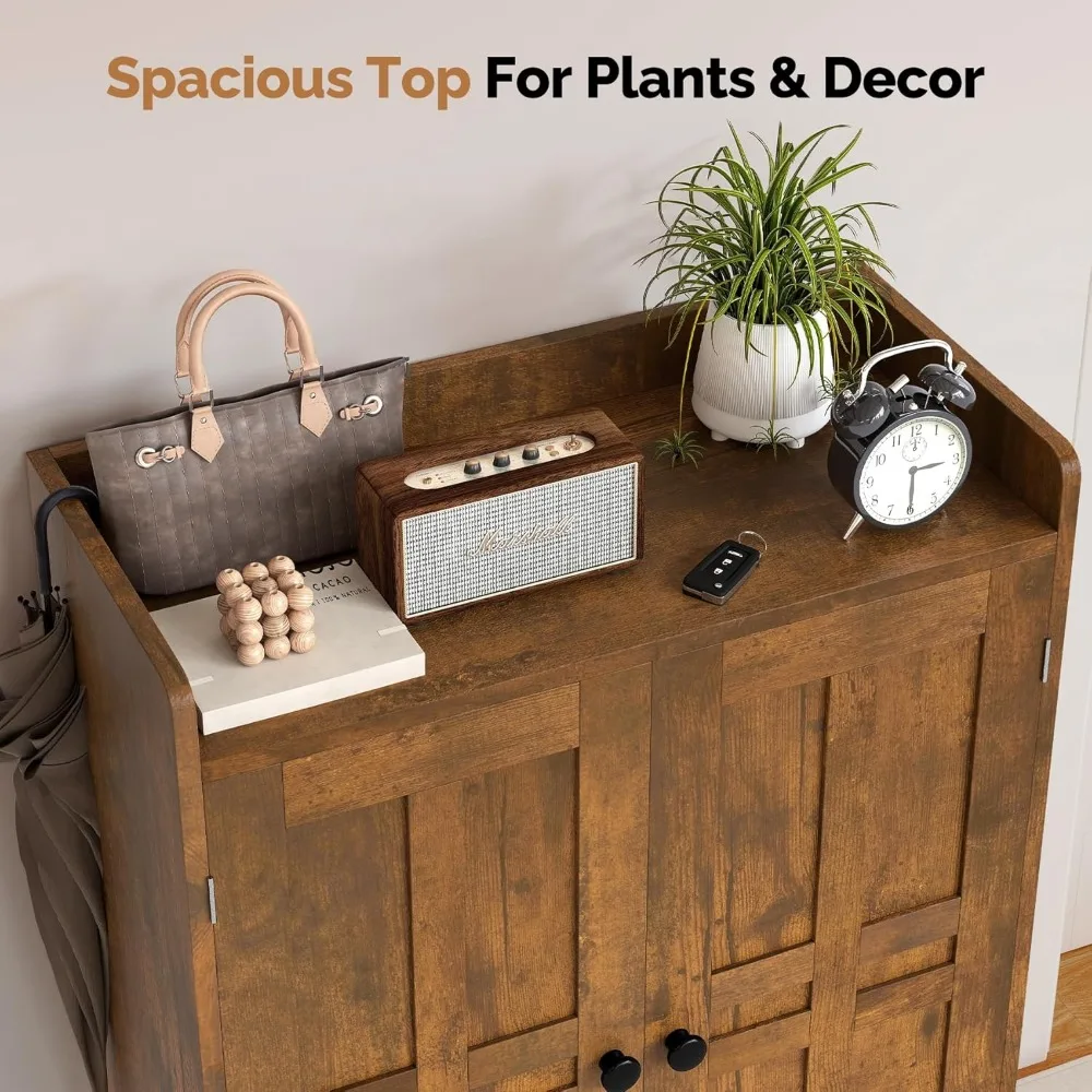 خزانة أحذية على طراز المزرعة مكونة من 6 طبقات مع أرفف قابلة للتعديل وأرجل معدنية لتخزين 18-24 زوجًا