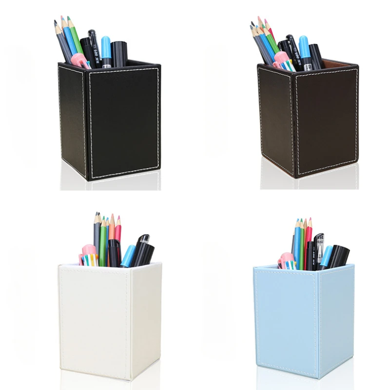 

Modern Minimalist Square PU Leather Pen Holder for Business Office Home Desktop Storage Stationery Makeup Brush Storage Box