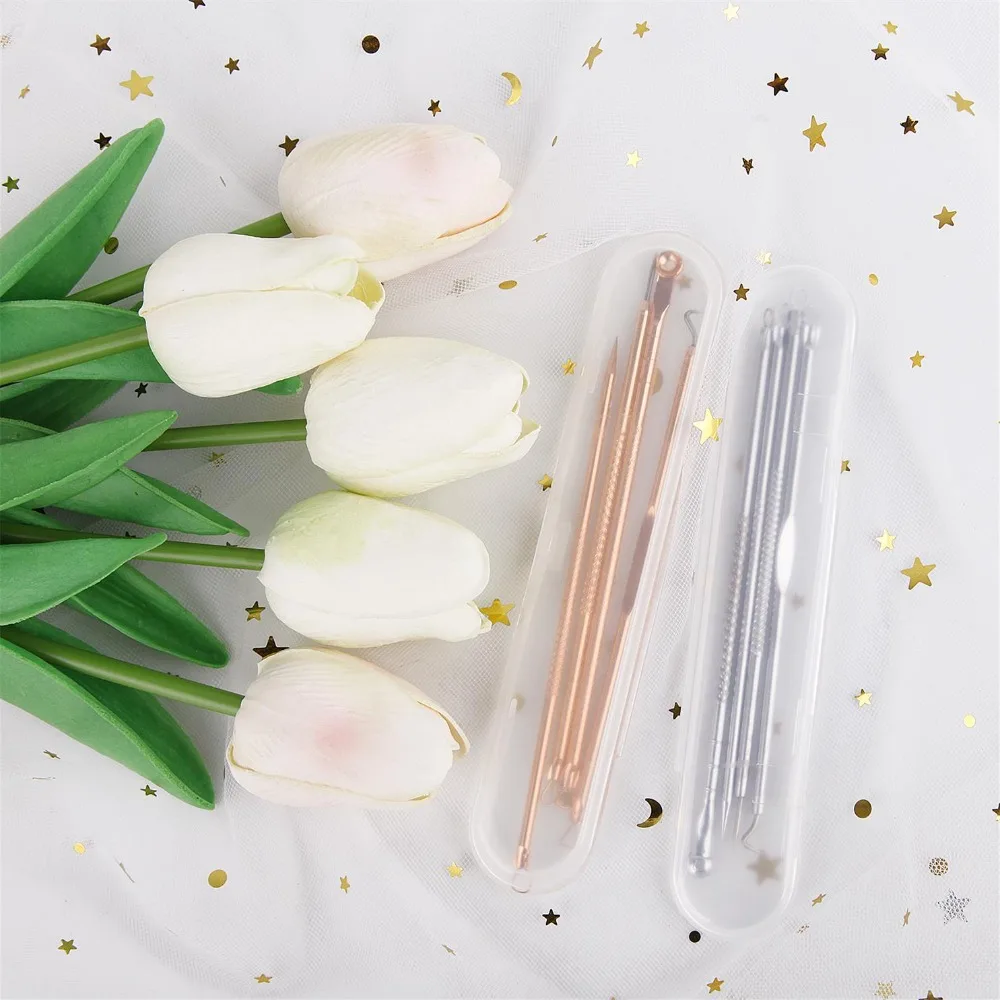Grattage et fermeture Salon de beauté nettoyant en profondeur pince à points noirs dissolvant de boutons aiguille d'acné 4x Kit d'outils pour enlever les points noirs