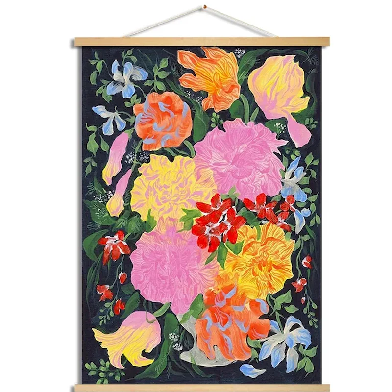 VIKAMA Orange Red Poppy Flower Checkered Tapestry Wall Hanging Aesthetic Room Home Decoration Art Background Cloth