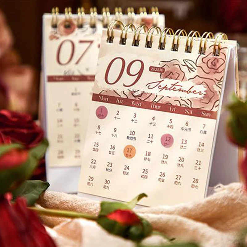 Bronzing Hollow RoseCalendar Cute Creative Multifunctional Diary Weekly Planner Fashion Desktop Small Ornament School Supplies