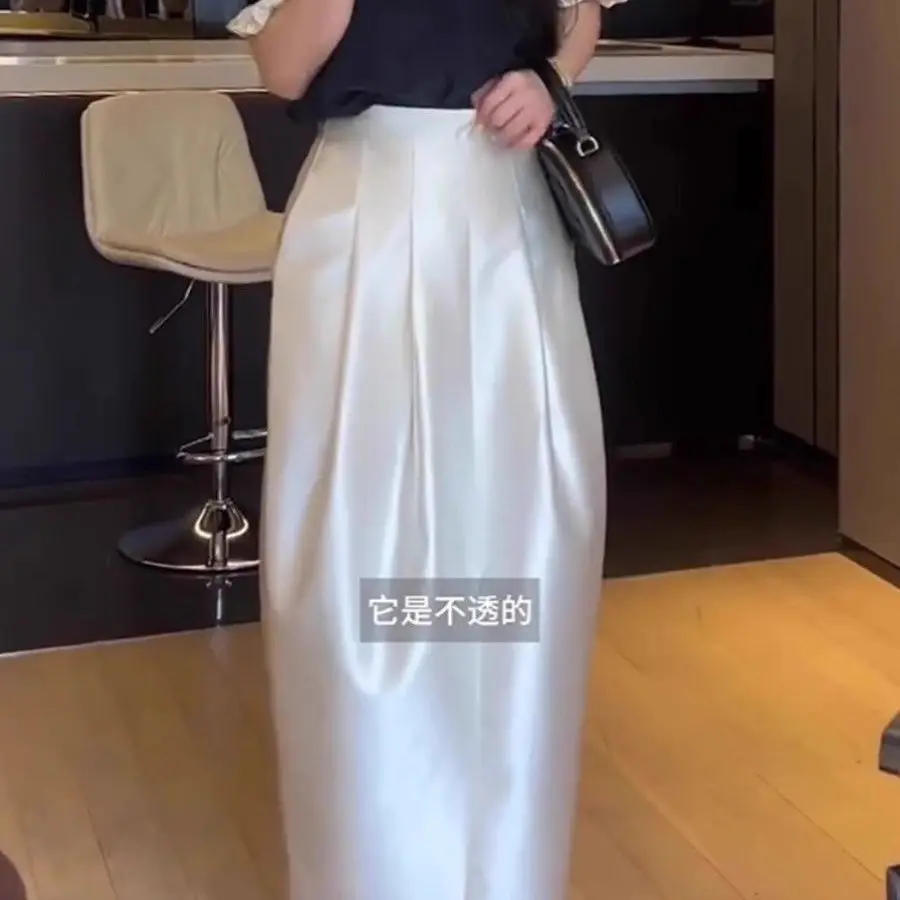 

Wedding Satin Skirt for Women High Waist Pleated Midi Skirt Slim Fit Elegant A Line Skirt for Spring Summer Autumn Casual Wear
