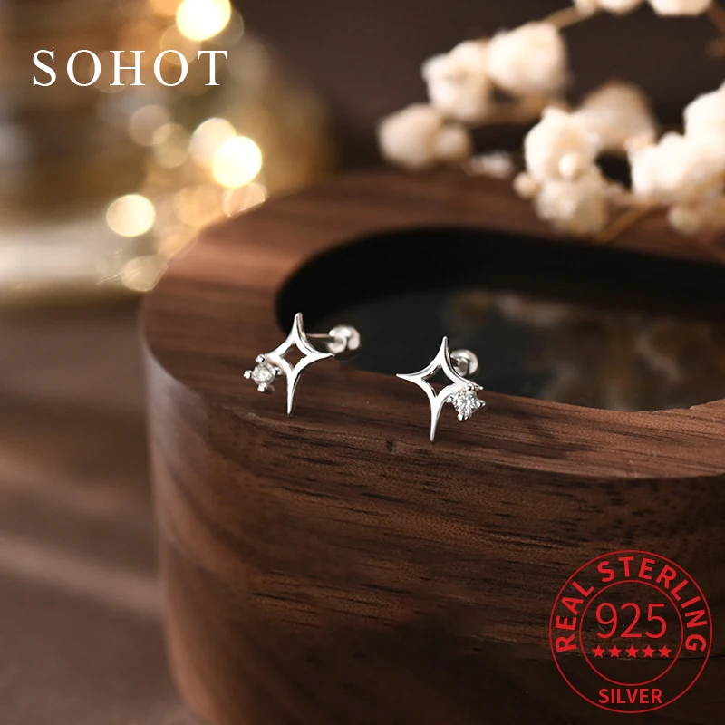

Real 925 Sterling Silver Piercing Screw Bead Zircon Star Tiny Stud Earrings for Women Minimalist Trendy Fine Jewelry Accessories
