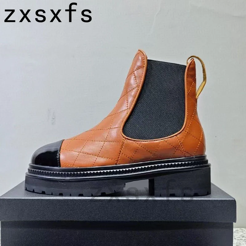 

Real Leather Platform Women Boots Designer Round Toe Brand Chelsea Ankle Boots For Woman Autumn Casual Shoes Women Short Boots