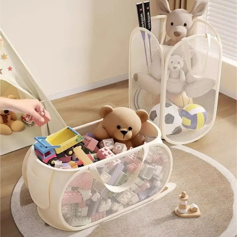 

Large Capacity Kids Toy Storage Bin Mesh Multifunctional Folding Laundry Basket with Handle Breathable Household Storage Bag