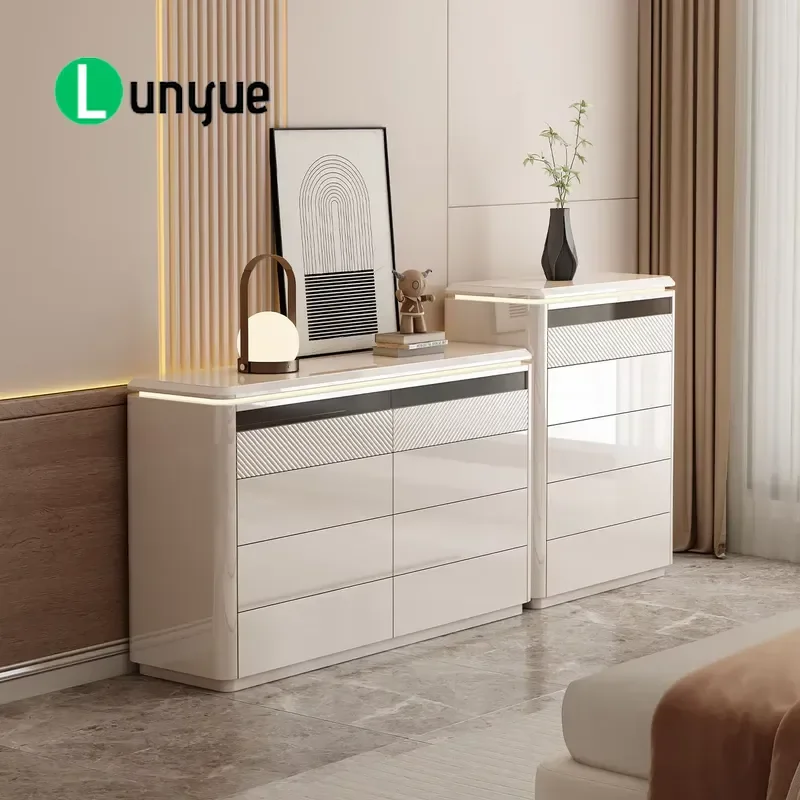 Modern White 6 Drawer Dresser with Touch LED Light Silent Slides Wooden Bedroom Storage Cabinet Furniture for Home Decor