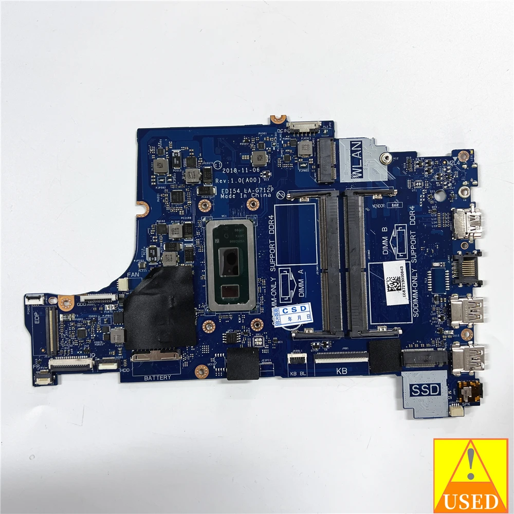 USED Laptop motherboard CN-0VFMW4 LA-G712P FOR  DELL 3480 3580 SRFFX i5-8265U Fully tested and works perfectly