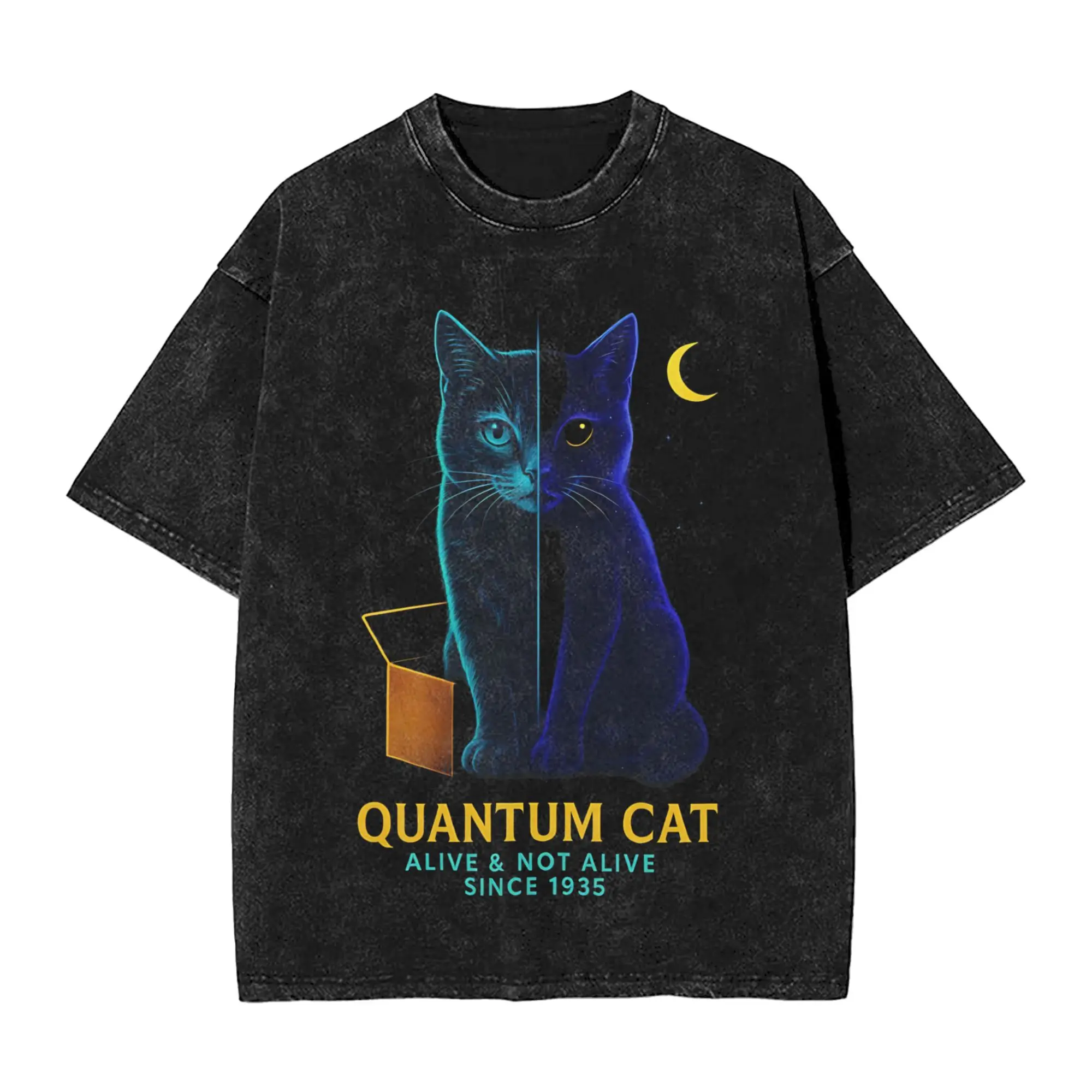 T-shirt unisexe à col rond et manches courtes, motif « Funny Alive & Not Alive Since 1935 », en coton, thème « Quantum Mechanics Cat », idéal pour l'été